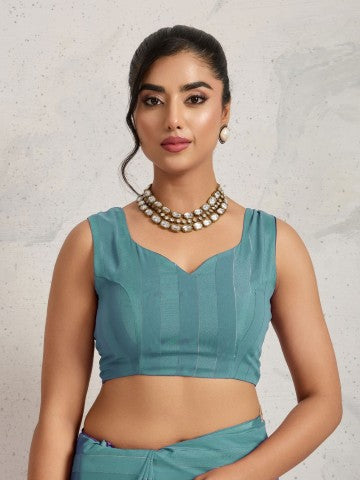 Teal Poly Georgette Ready to Wear Saree