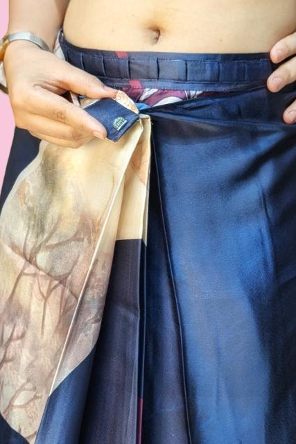 Digital Floral Art Print Satin Silk Ready to Wear Saree