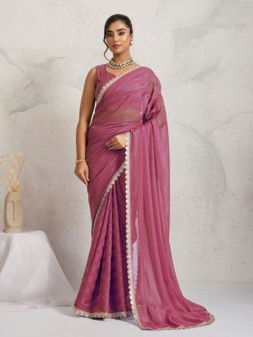Pink Color Poly Georgette Ready to Wear Saree