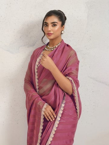 Pink Color Poly Georgette Ready to Wear Saree