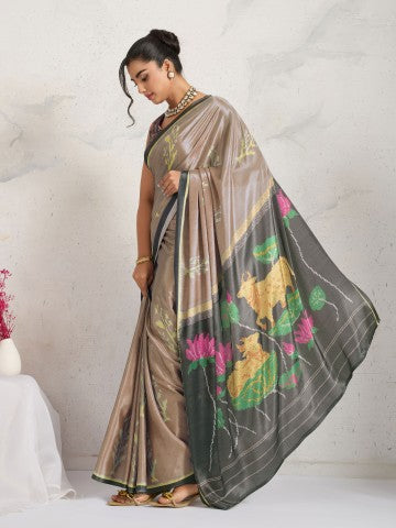 Brown Woven Design Satin Party Wear Saree