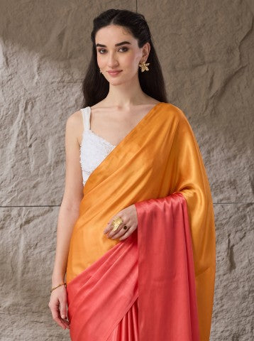 Orange Ombre Dyed Satin Ready to Wear Saree