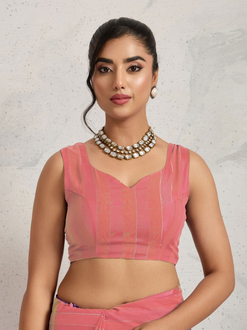 Red Striped Poly Georgette Saree with Embellished Border