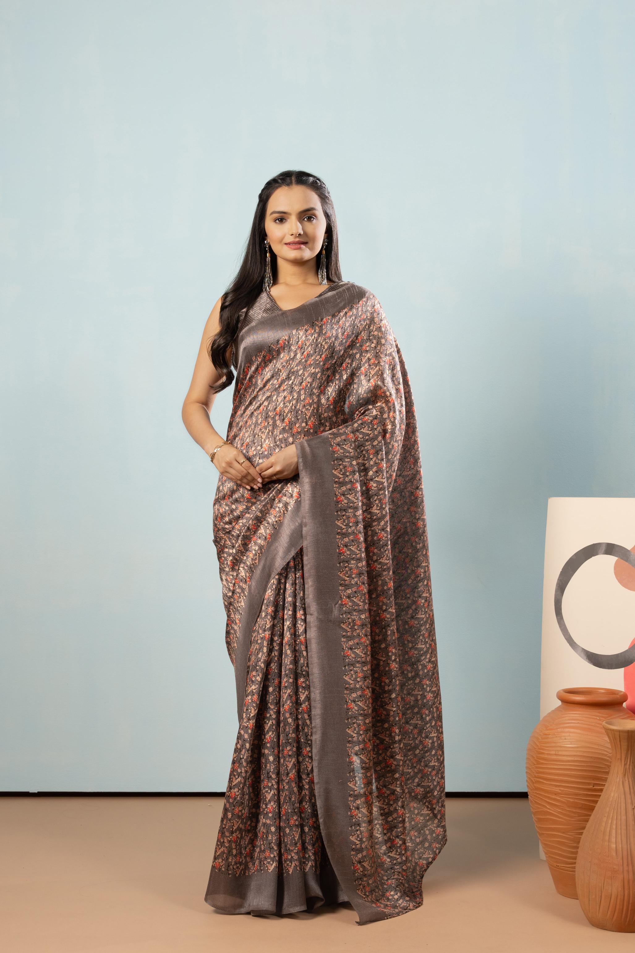 Floral Printed Banglori Silk Saree