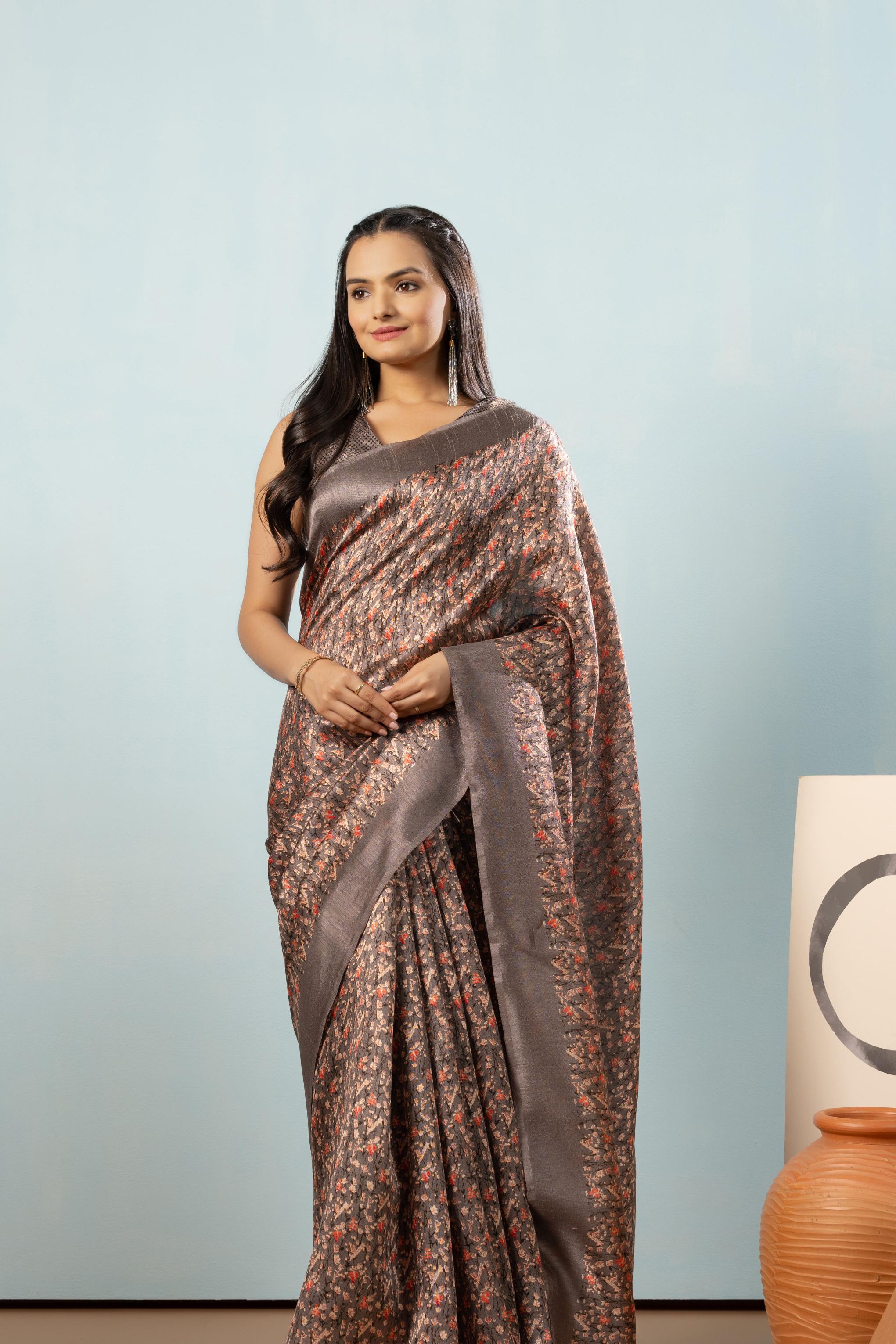 Floral Printed Banglori Silk Saree