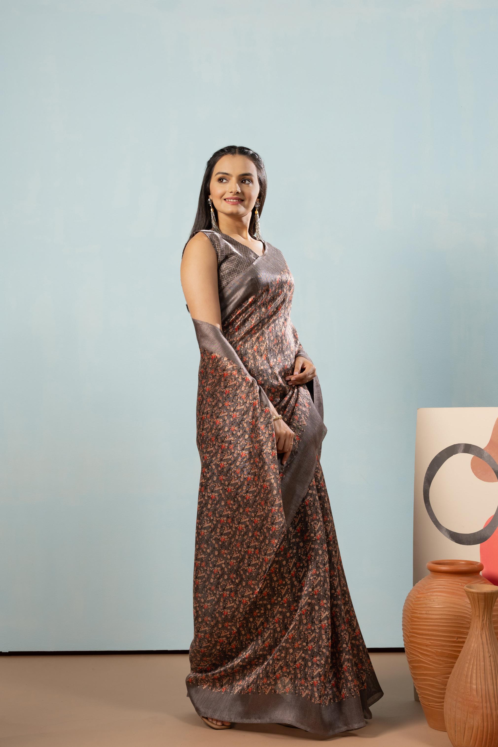 Floral Printed Banglori Silk Saree