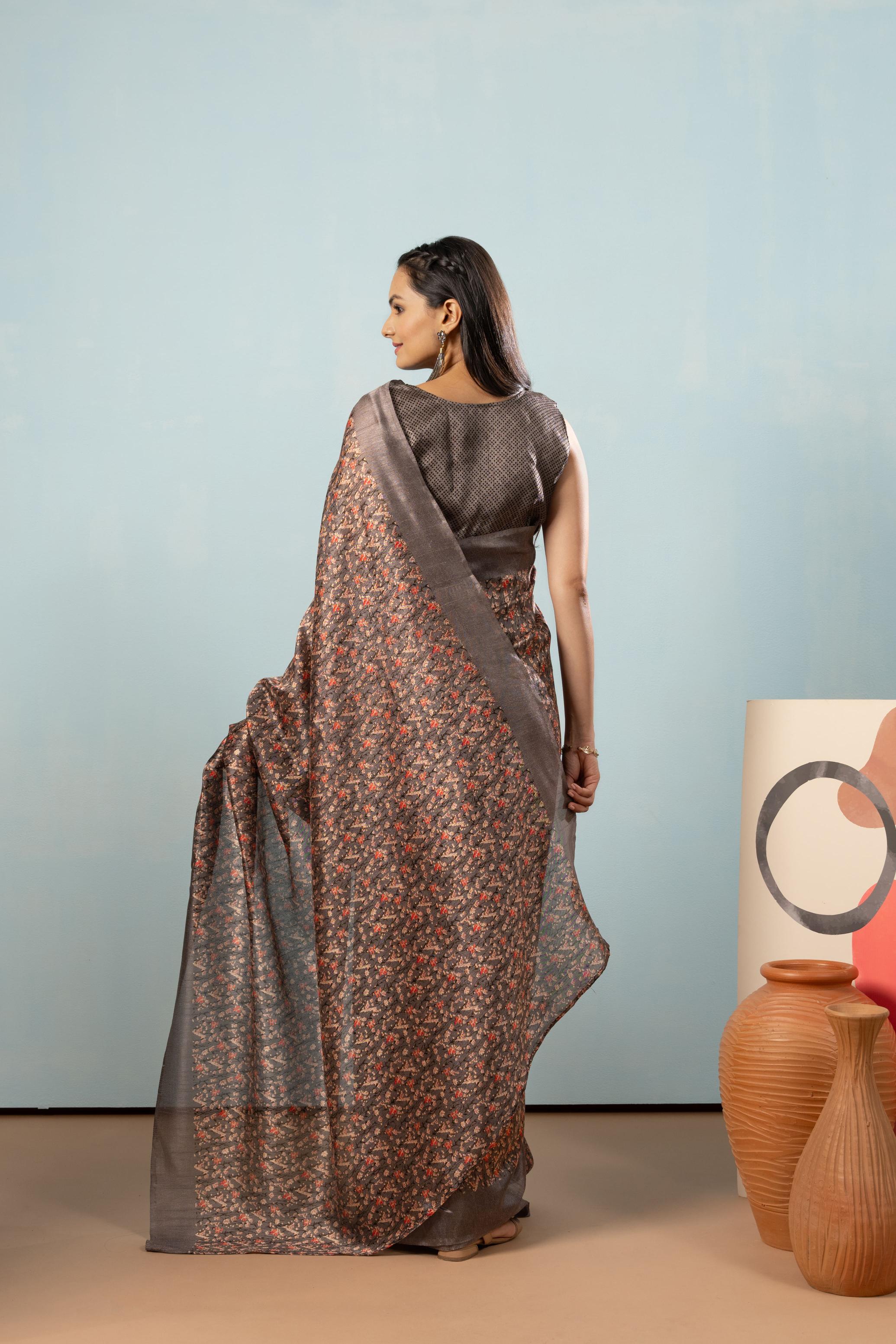 Floral Printed Banglori Silk Saree