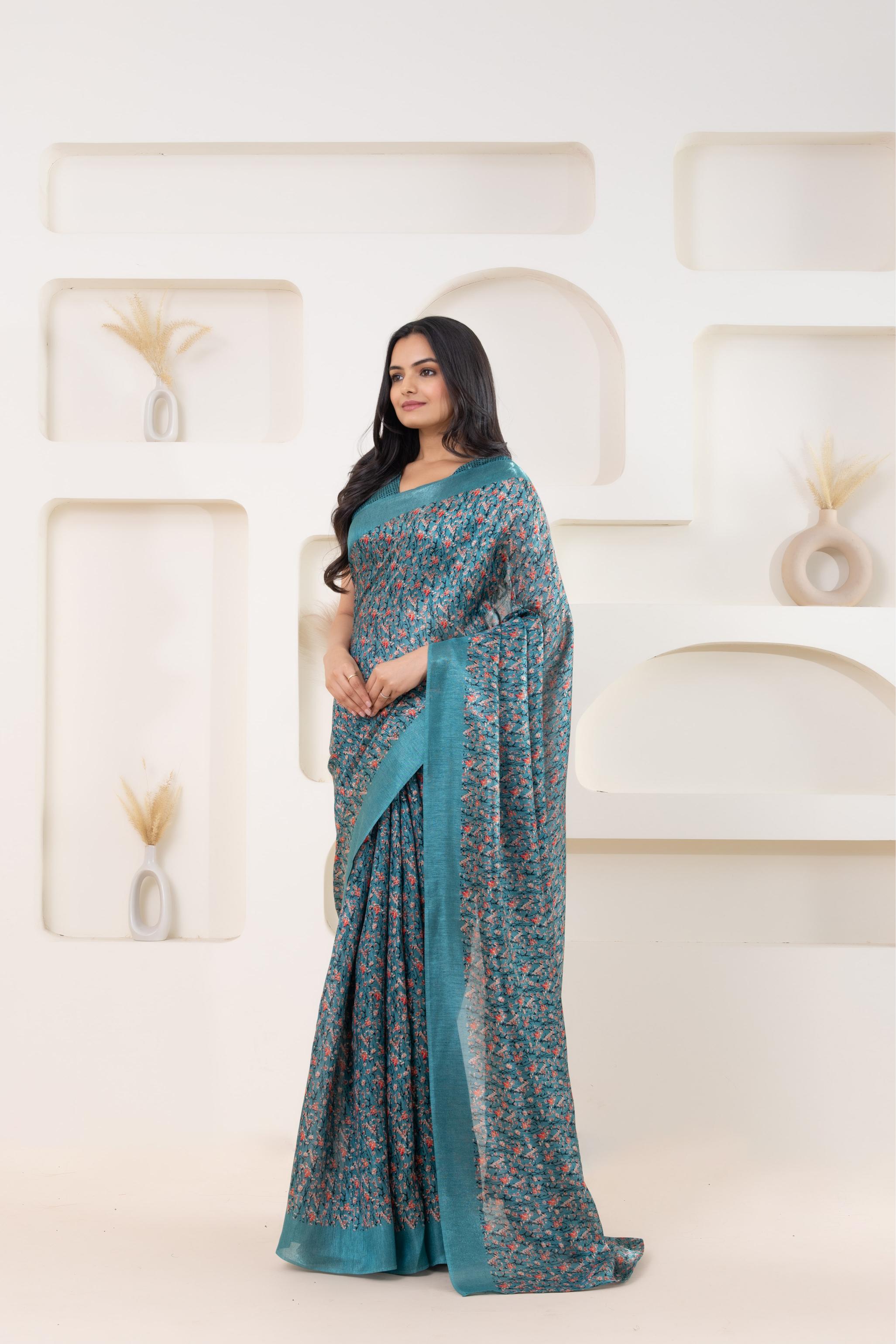 Floral Printed Banglori Silk Saree