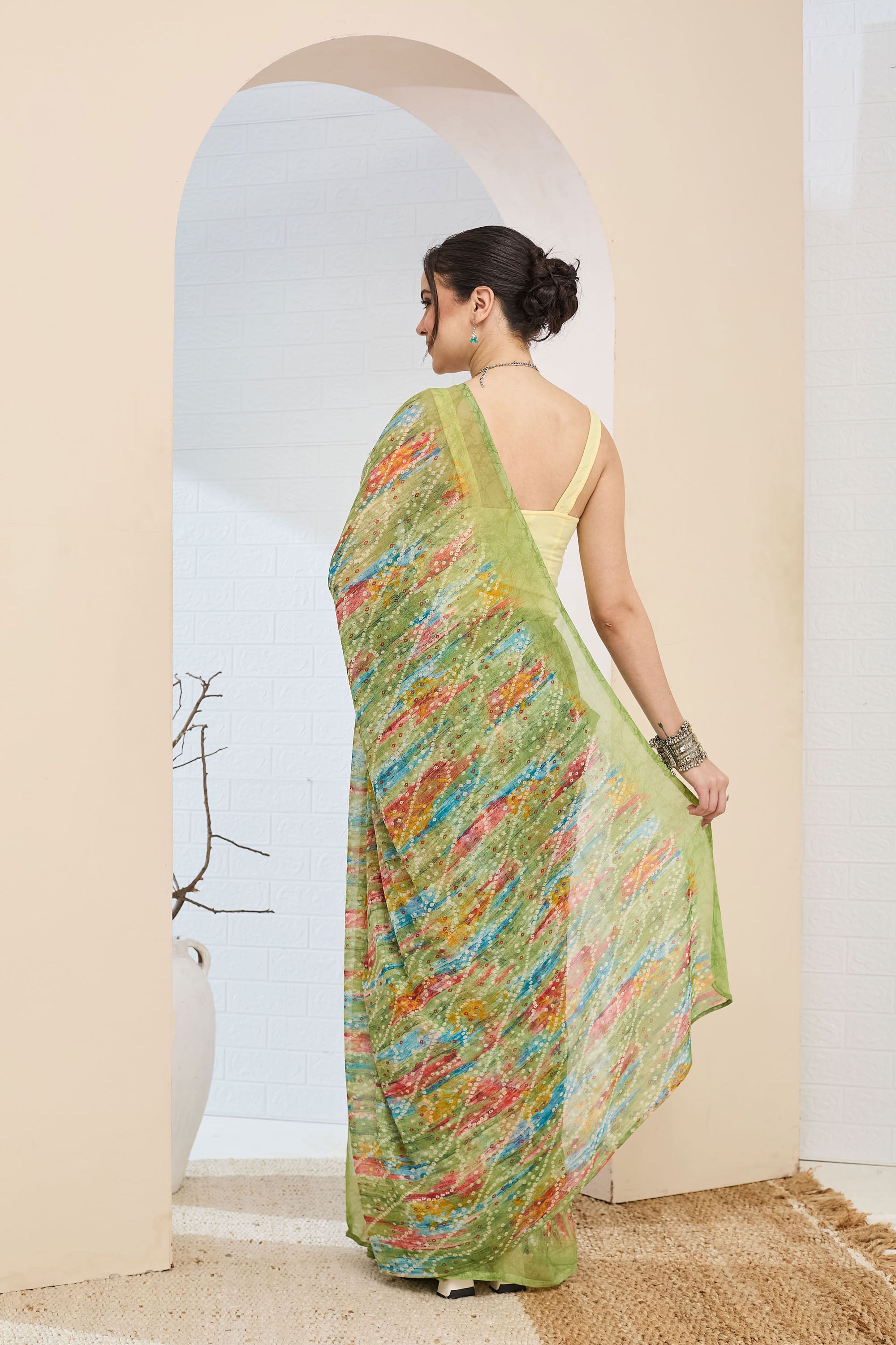 Beautiful Green Color Poly Chiffon Ready To Wear Saree