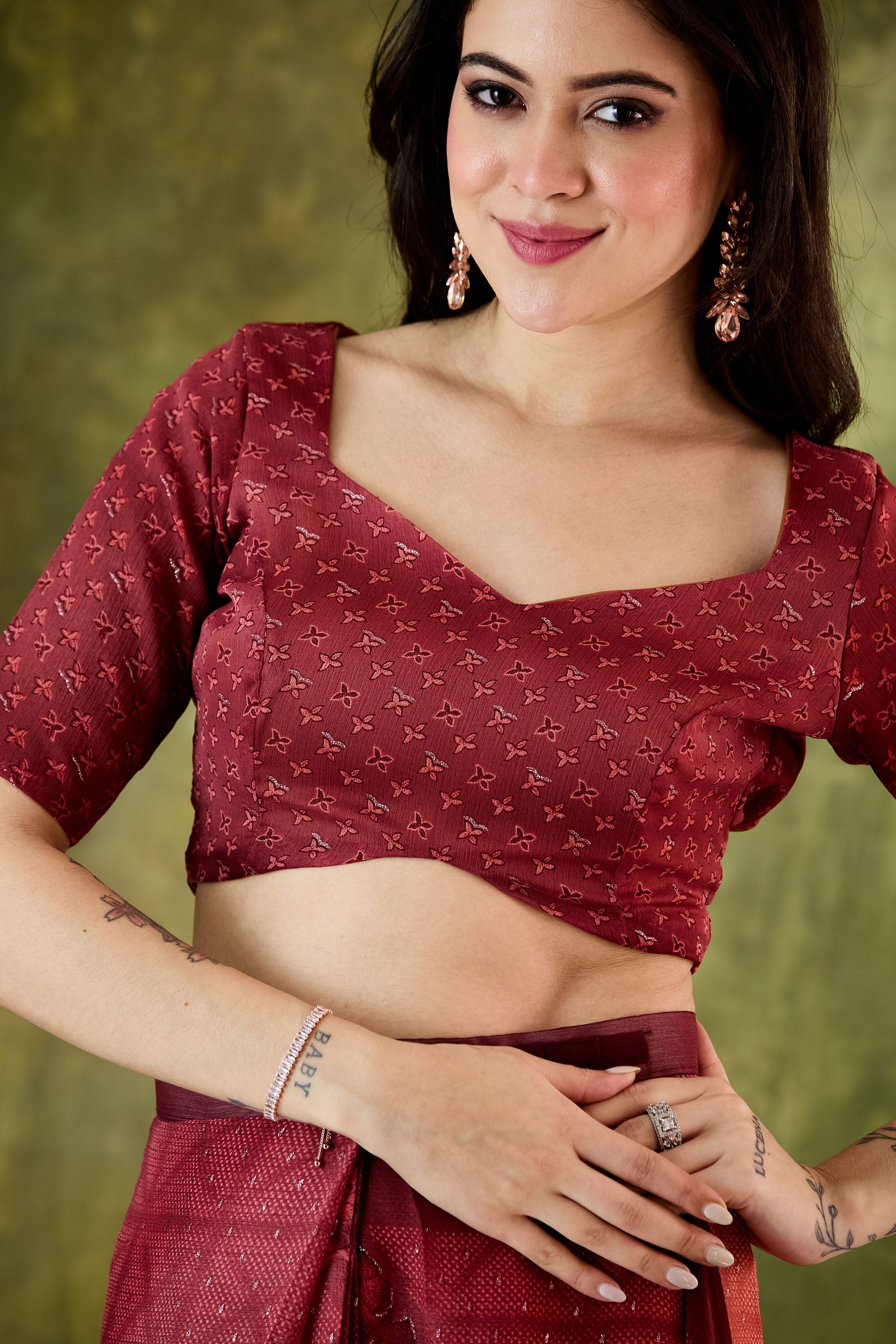 Maroon Color Poly Chiffon Ready To Wear Saree