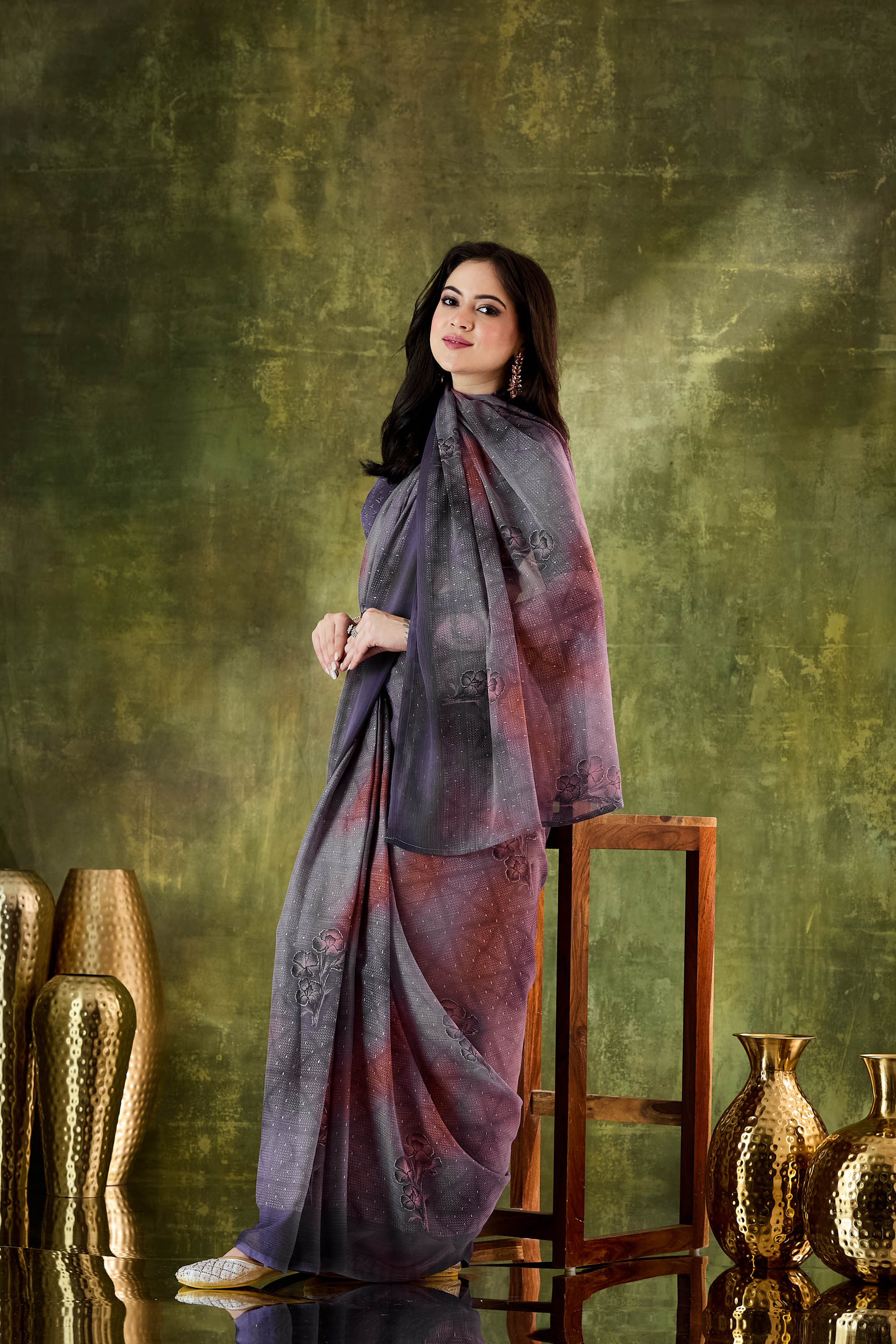 Purple Color Poly Chiffon Ready To Wear Saree