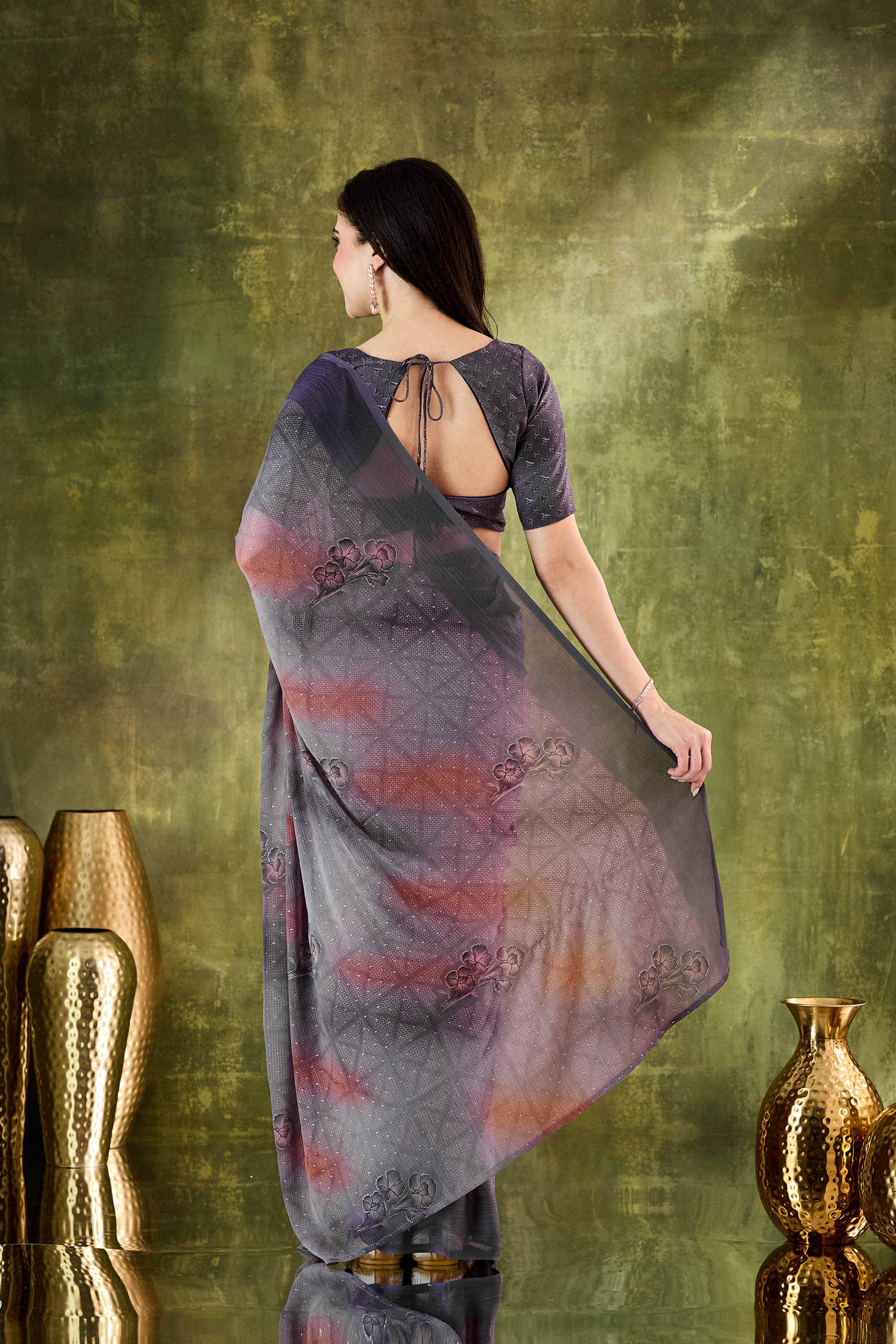 Purple Color Poly Chiffon Ready To Wear Saree