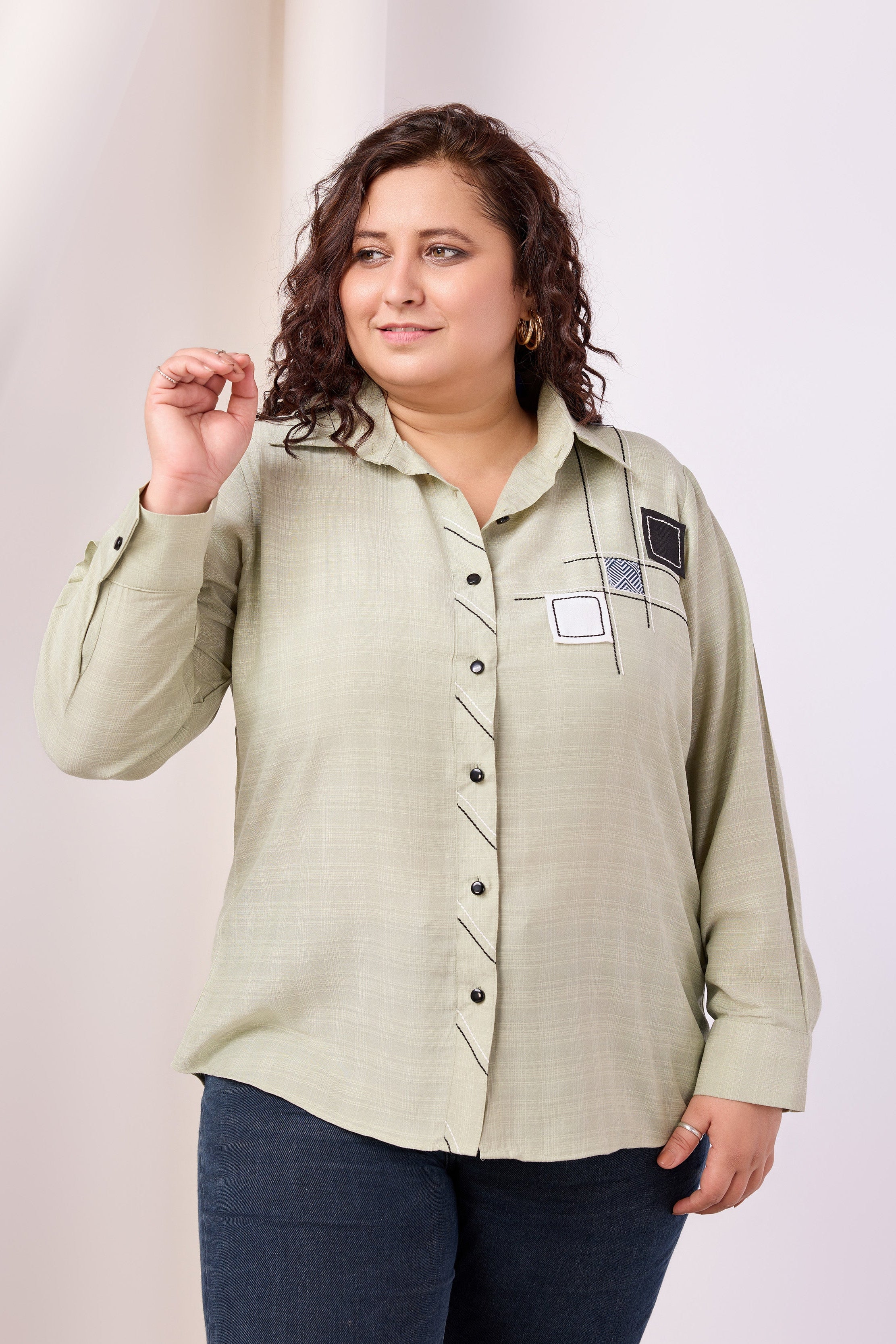 Spread Collar Chex Rayon Shirt