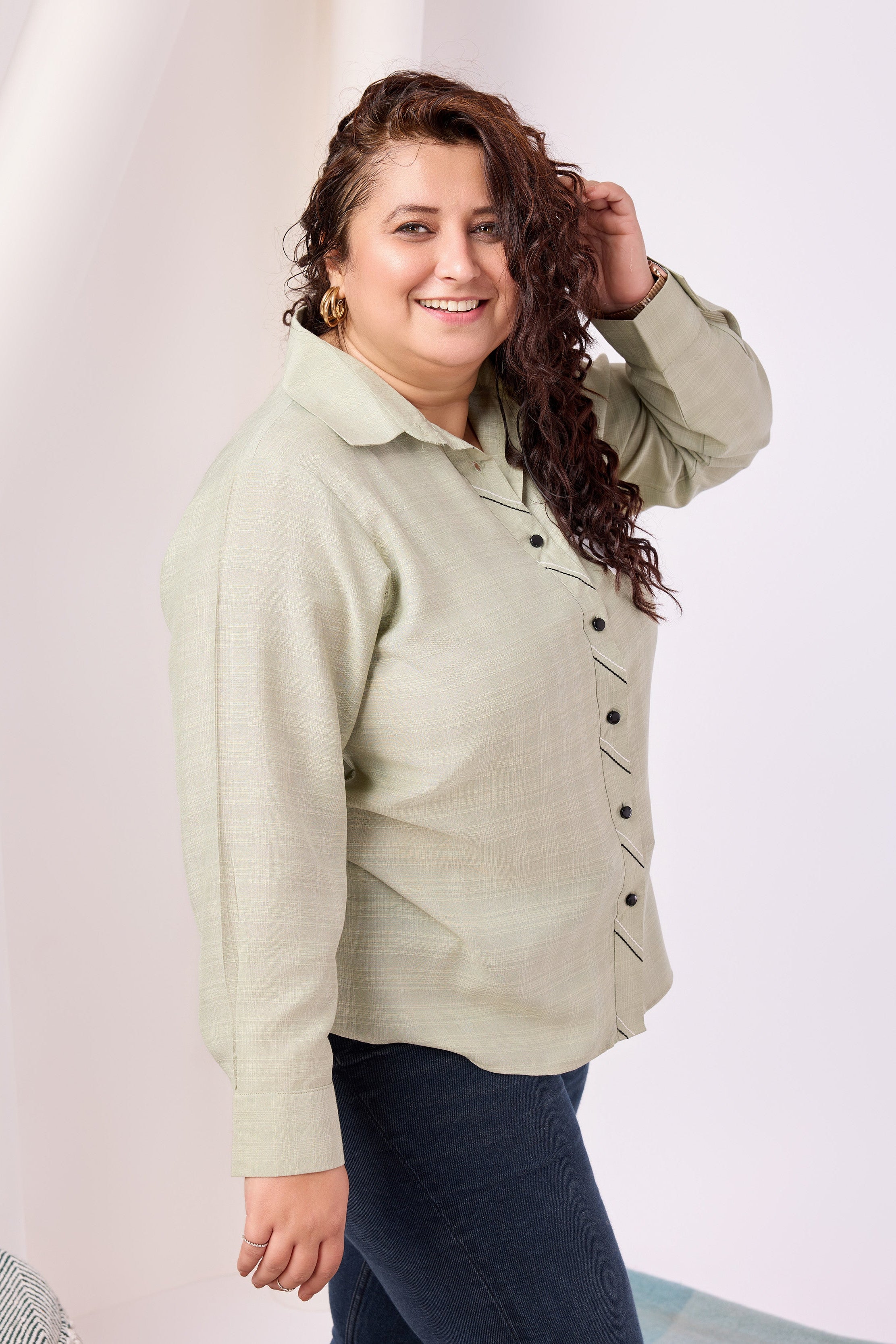 Spread Collar Chex Rayon Shirt