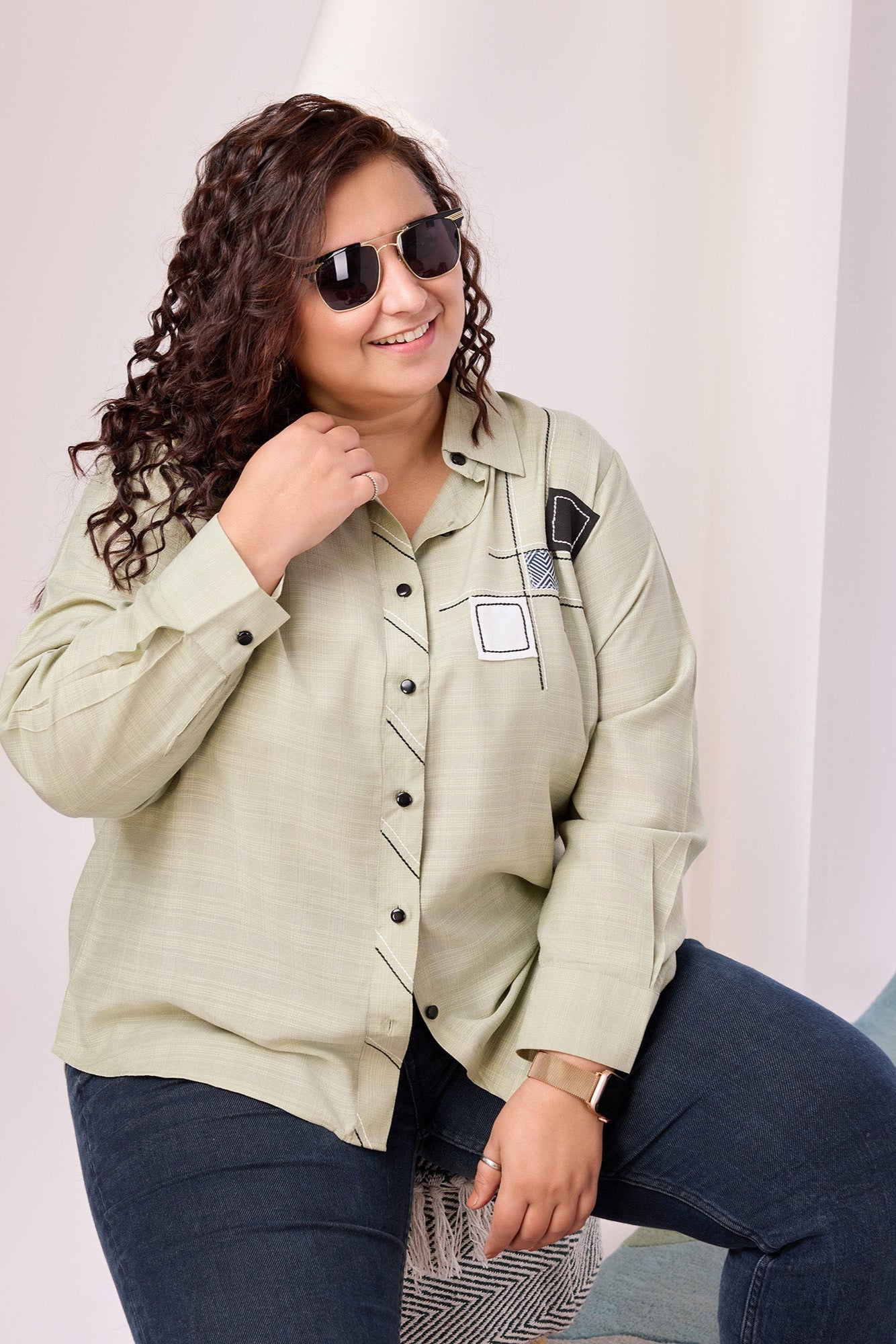 Spread Collar Chex Rayon Shirt