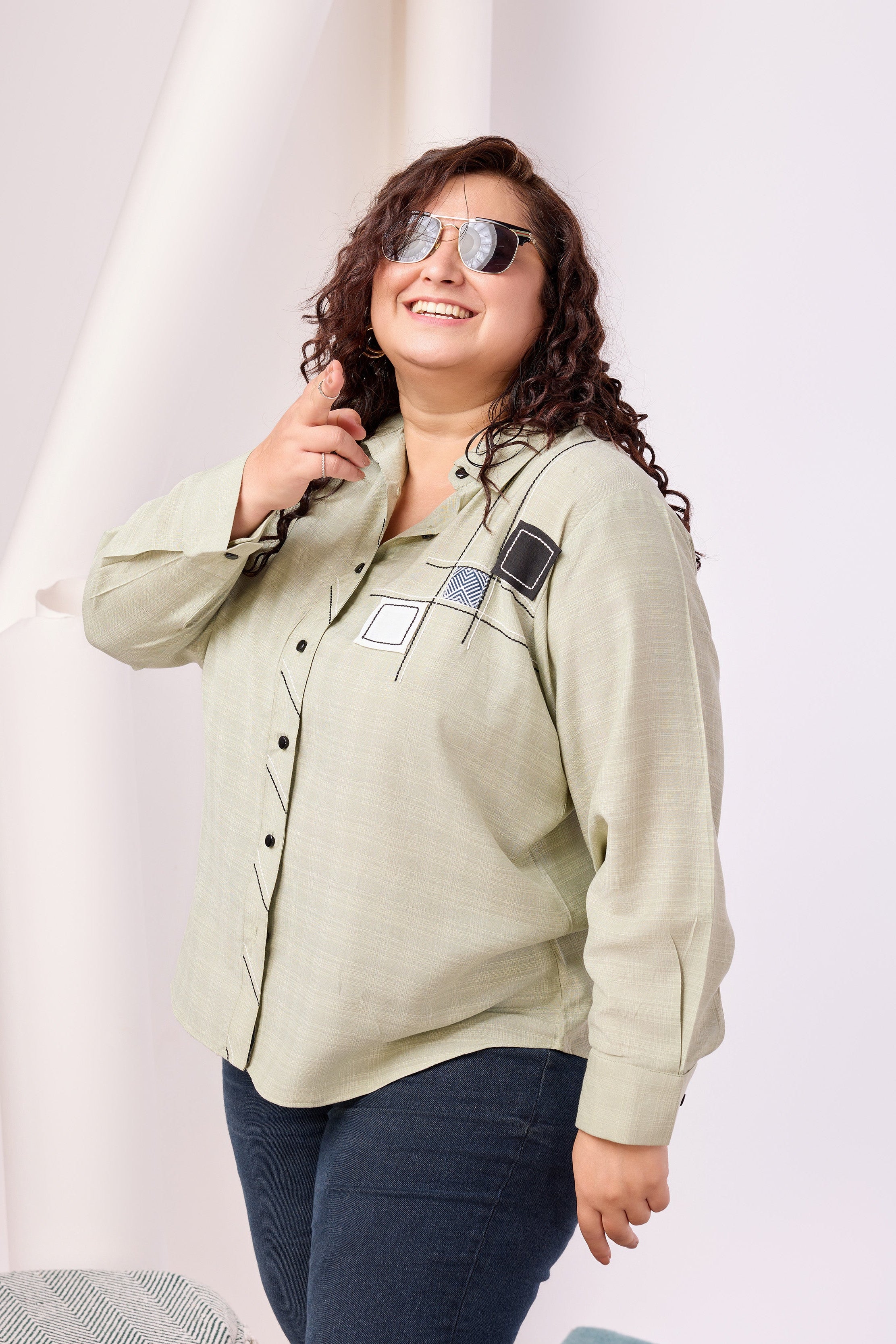 Spread Collar Chex Rayon Shirt