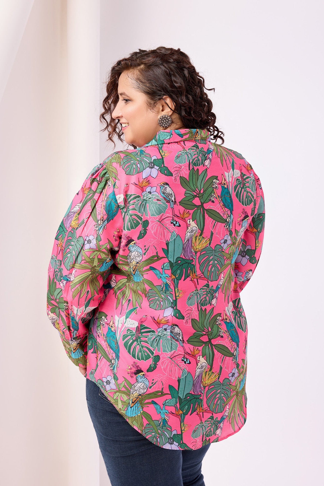 Cuff Sleeves Floral Print Crepe Shirt