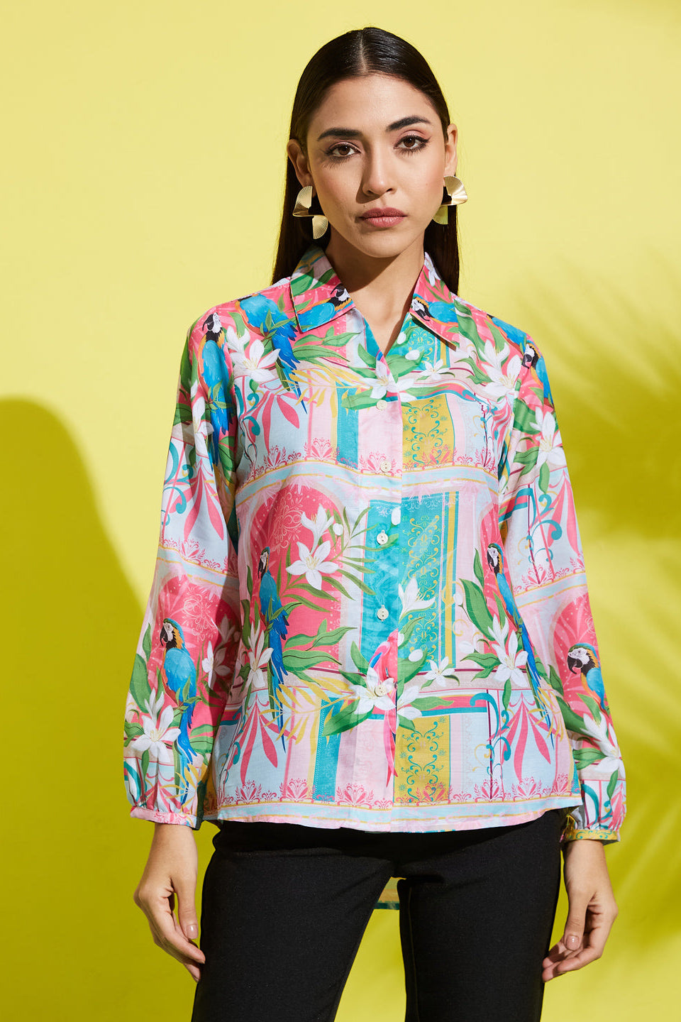 Tropical Printed Muslin Cotton Shirt
