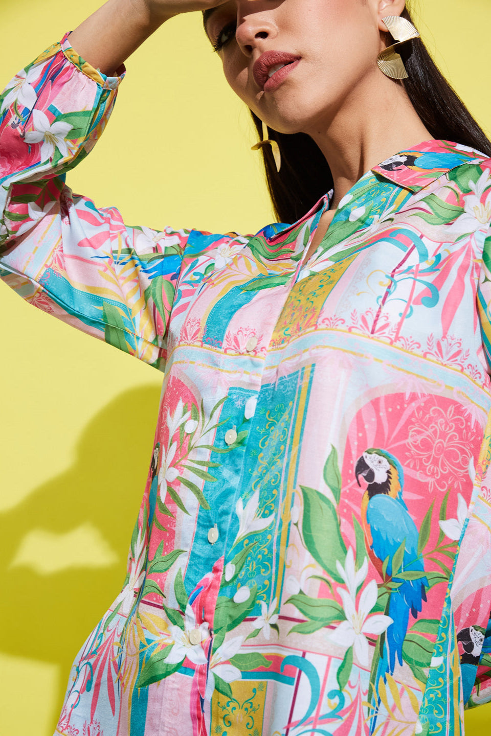 Tropical Printed Muslin Cotton Shirt