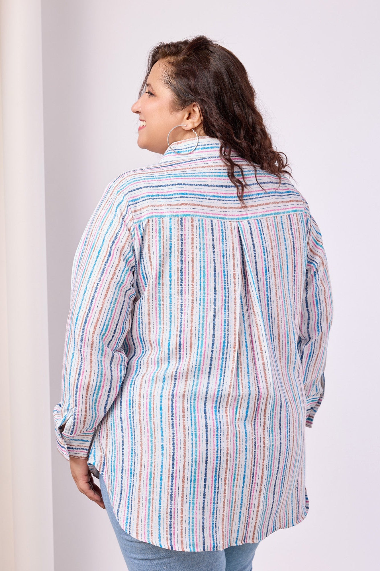 Vertical Striped Poly Rayon Shirt With Spread Collar