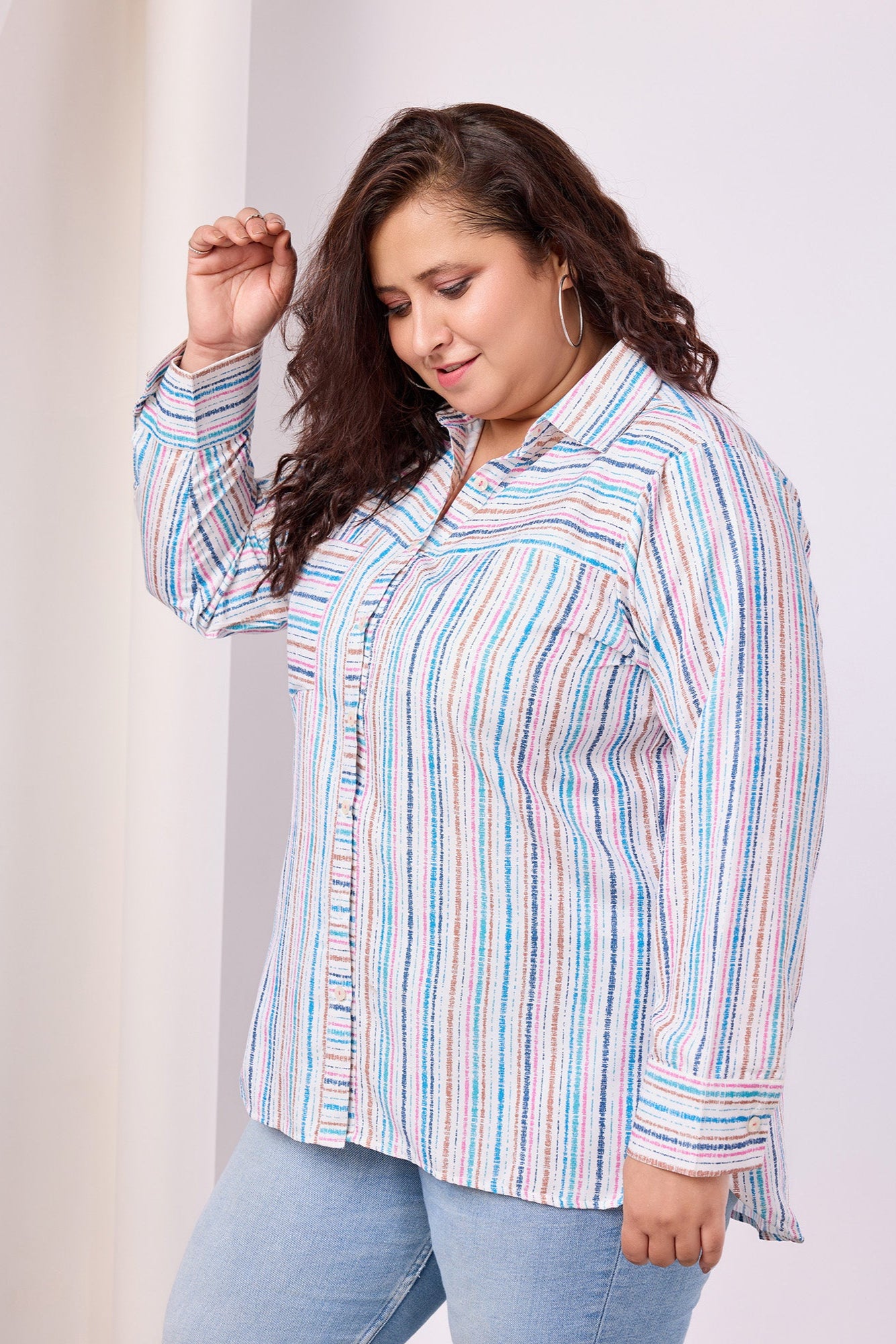 Vertical Striped Poly Rayon Shirt With Spread Collar