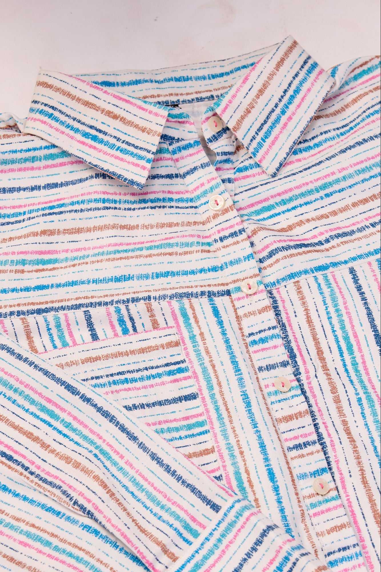 Vertical Striped Poly Rayon Shirt With Spread Collar