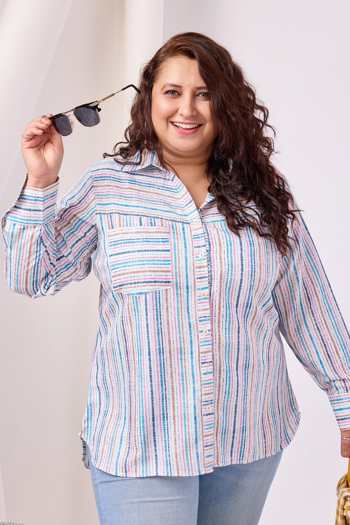 Vertical Striped Poly Rayon Shirt With Spread Collar