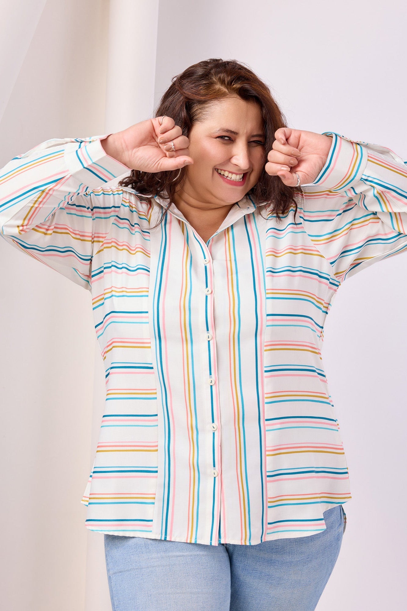 Striped Printed Poly Rayon Shirt With Spread Collar