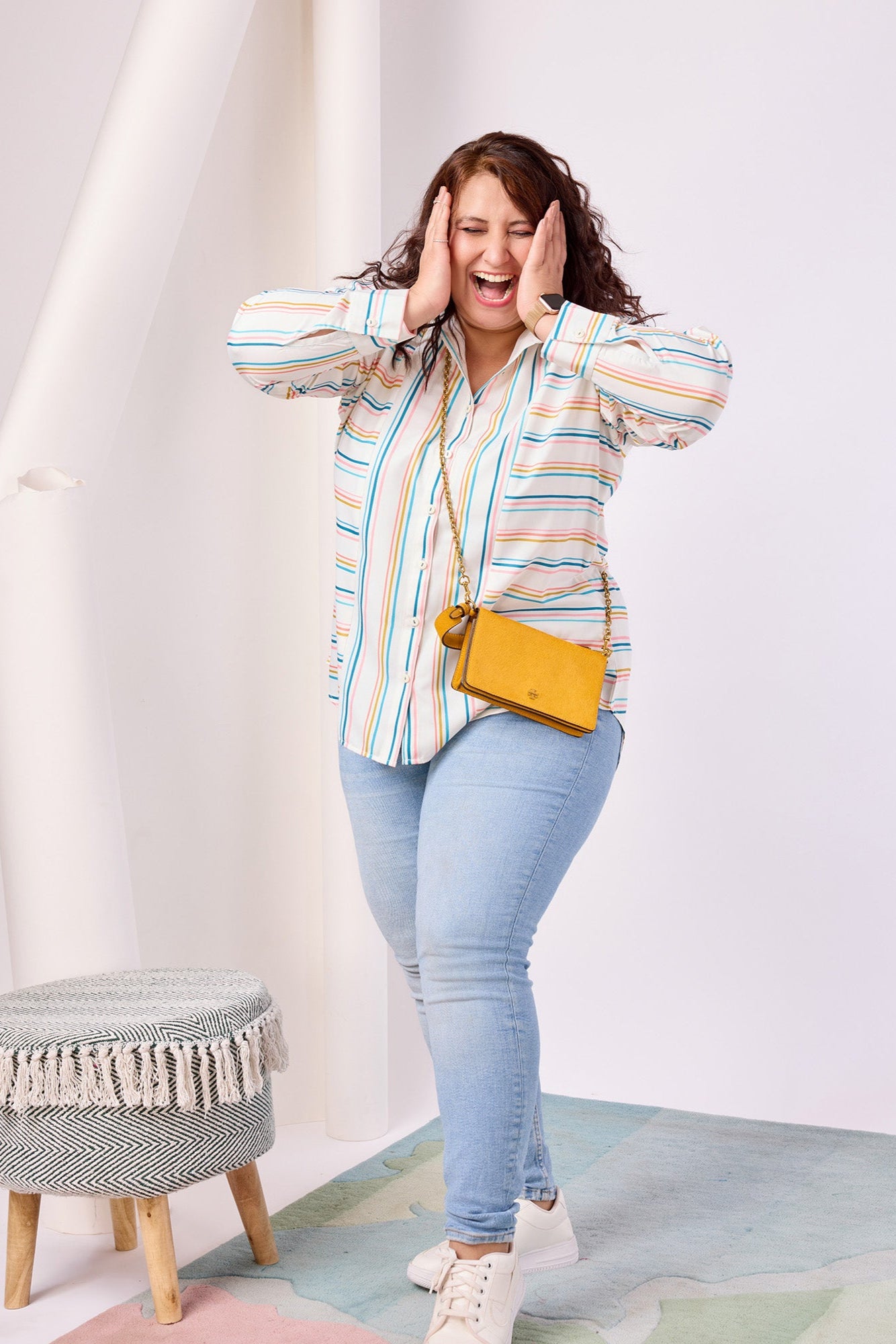 Striped Printed Poly Rayon Shirt With Spread Collar