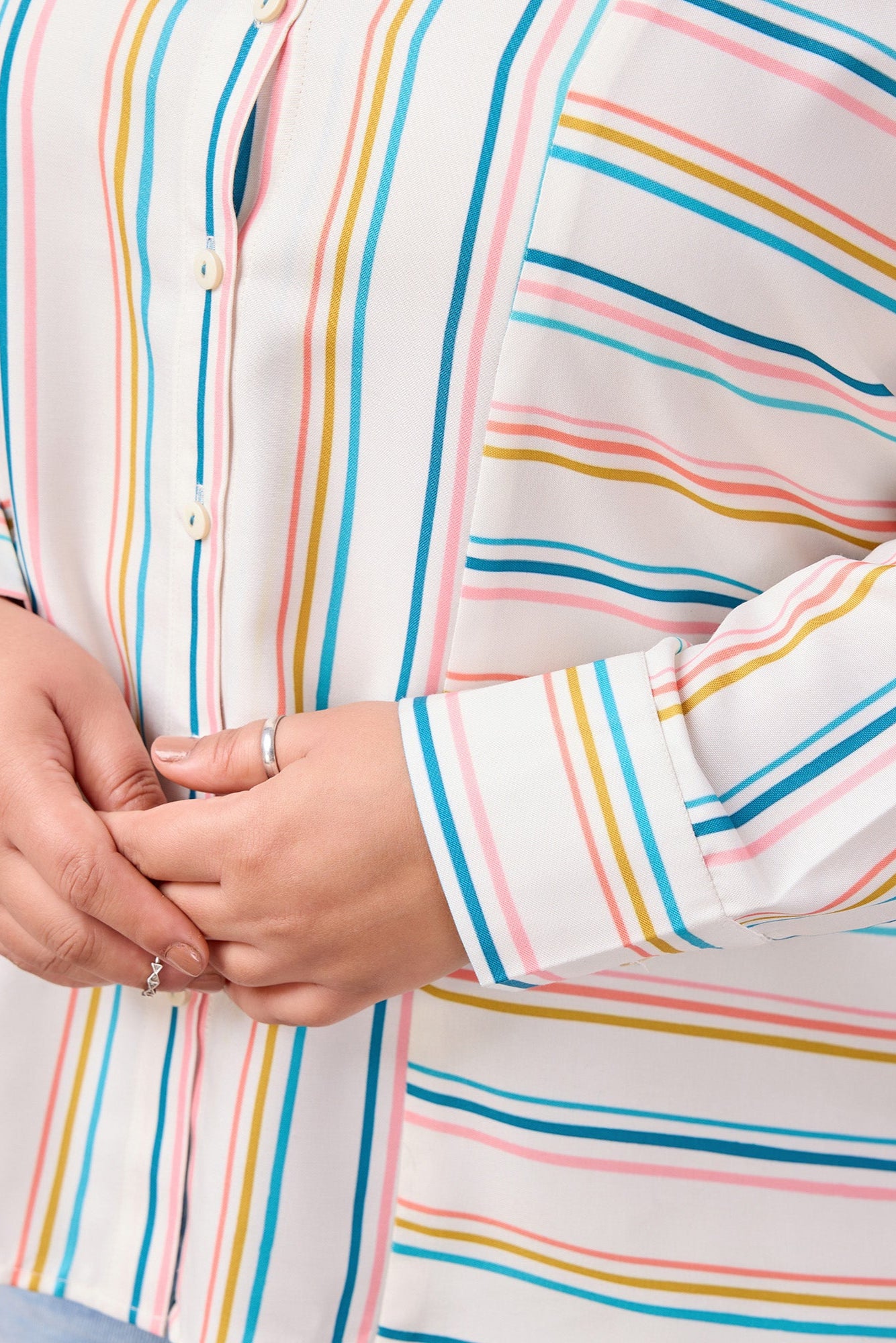 Striped Printed Poly Rayon Shirt With Spread Collar