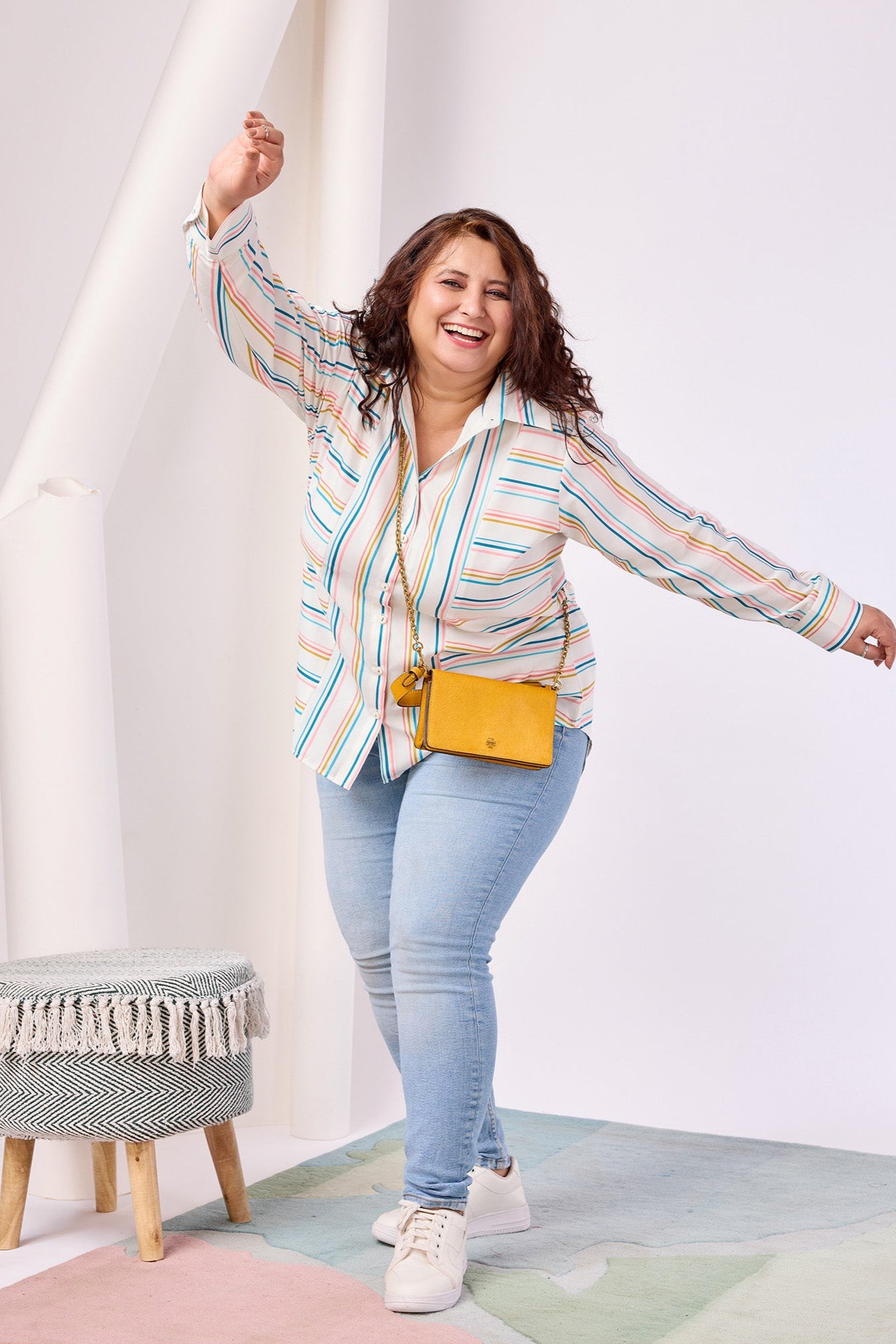 Striped Printed Poly Rayon Shirt With Spread Collar