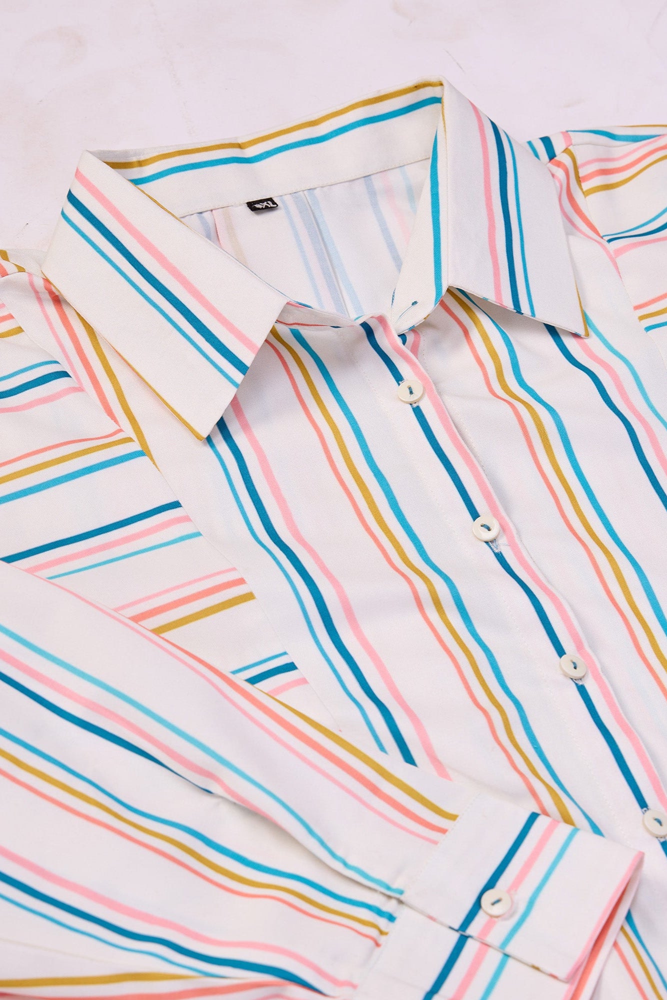 Striped Printed Poly Rayon Shirt With Spread Collar