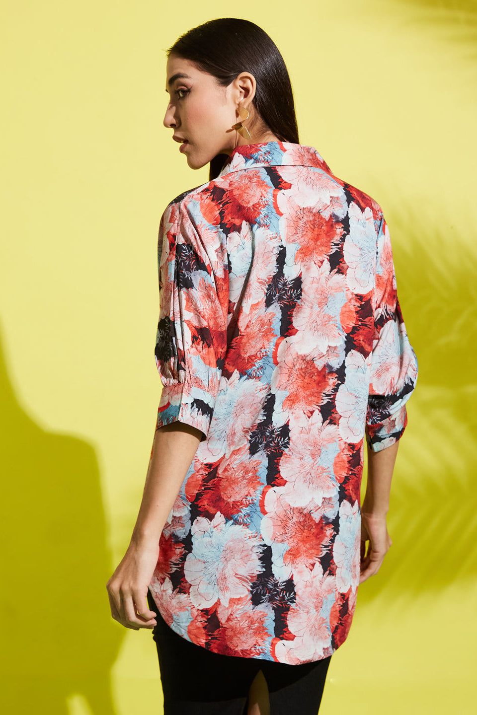 Spread Collar Floral Printed Rayon Shirt