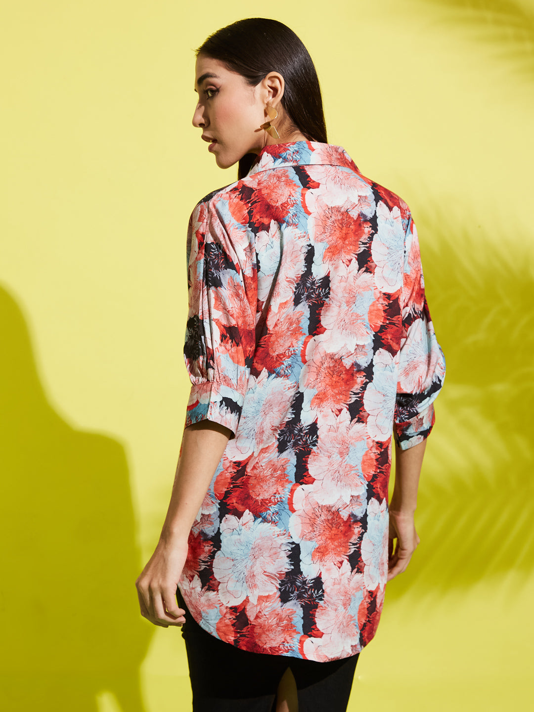 Spread Collar Floral Printed Rayon Shirt