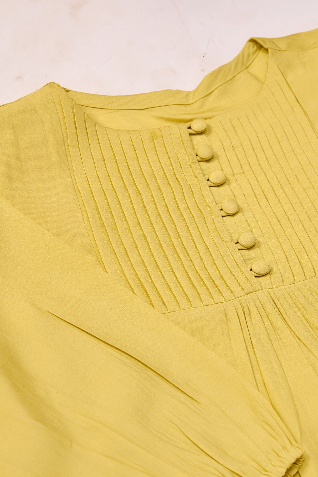 Poly Silk Round Neck Solid Yellow Top