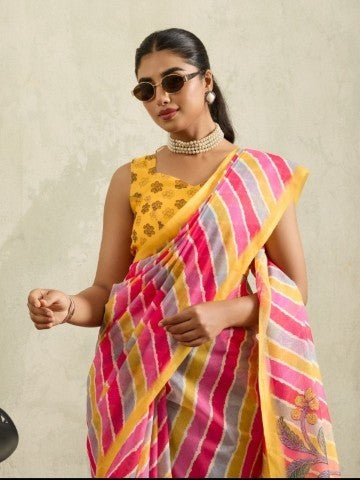 Multicoloured Cotton Blend Ready to Wear Saree