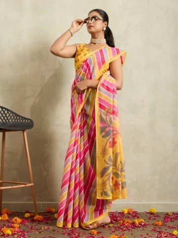 Pink Multicoloured Cotton Blend Ready to Wear Saree