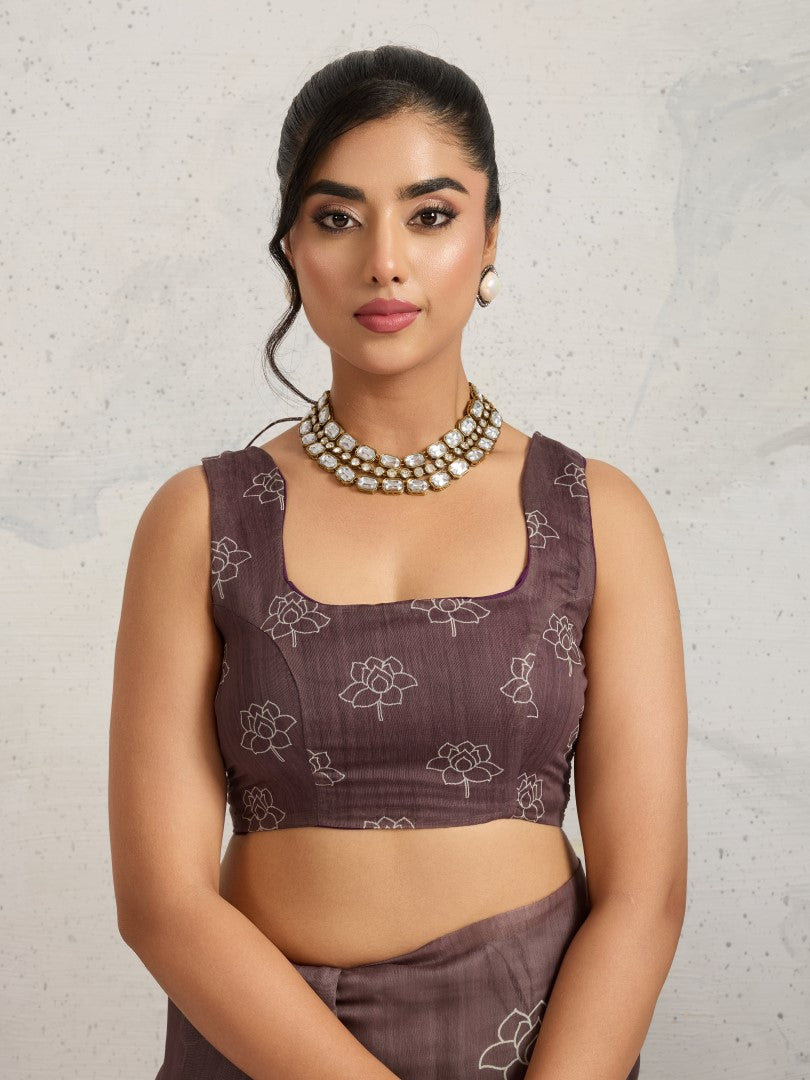 Brown Geometric Printed Cotton Blend Saree