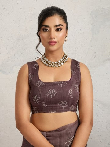 Brown Geometric Printed Cotton Blend Ready to Wear Saree