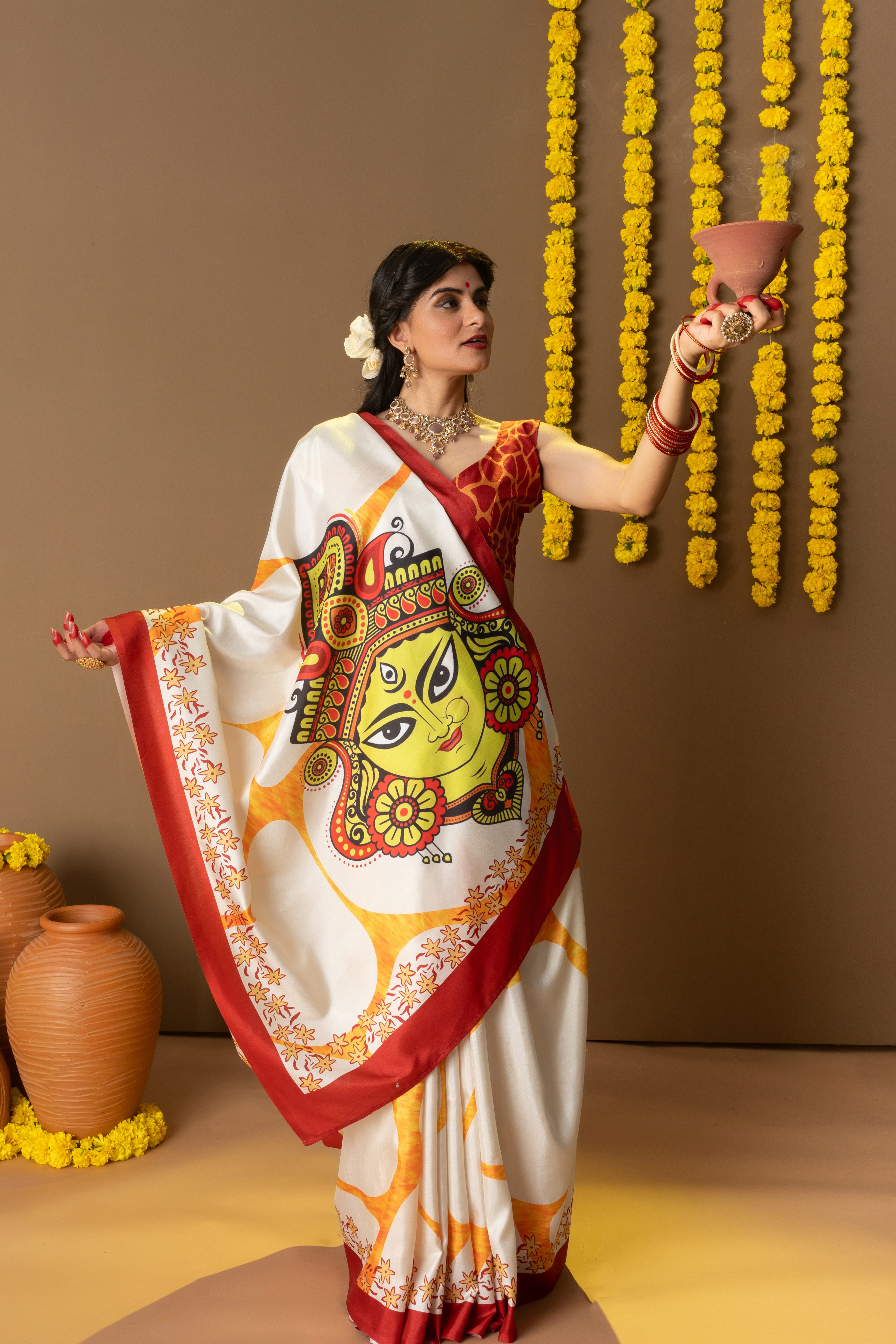 Rachna Durga Meize Prints Dola Silk Saree