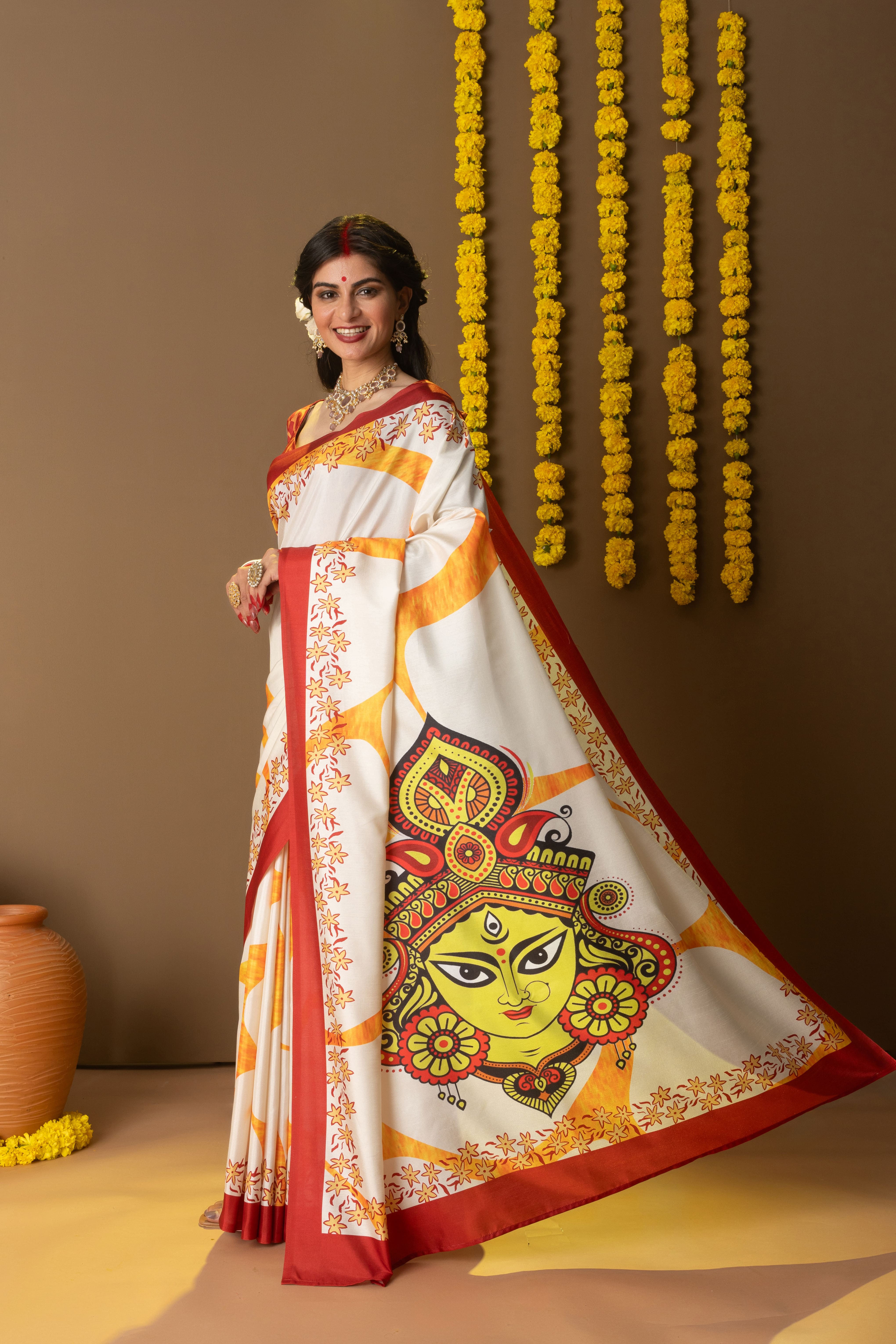 Rachna Durga Meize Prints Dola Silk Saree