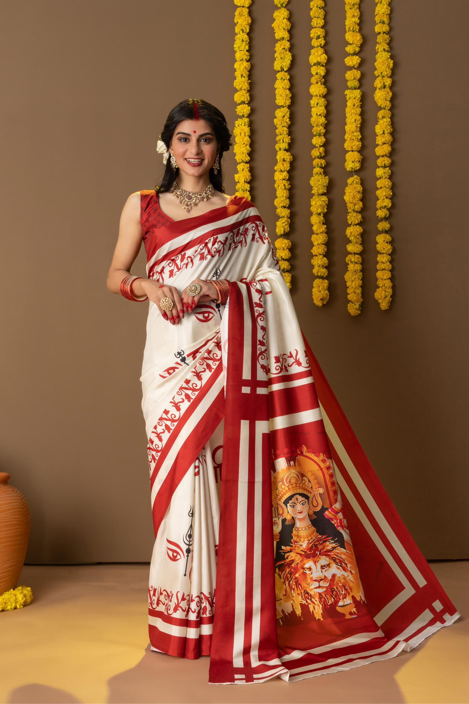 Rachna Durga Letter Prints Dola Silk Saree