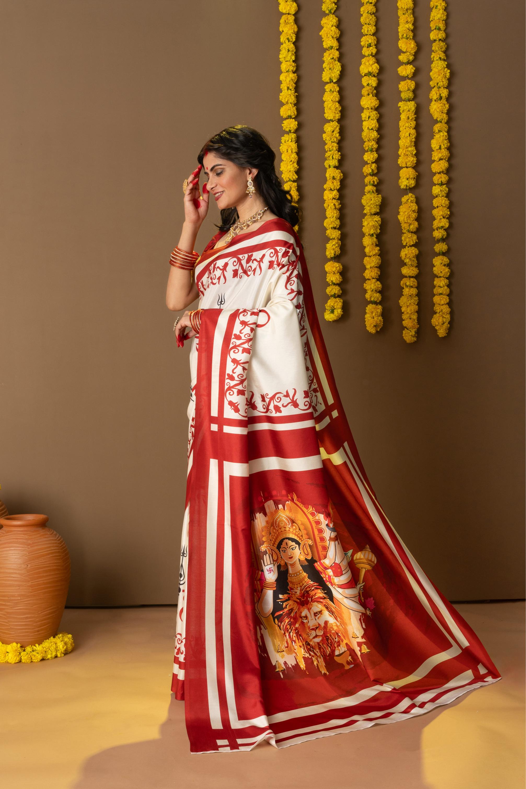 Rachna Durga Letter Prints Dola Silk Saree