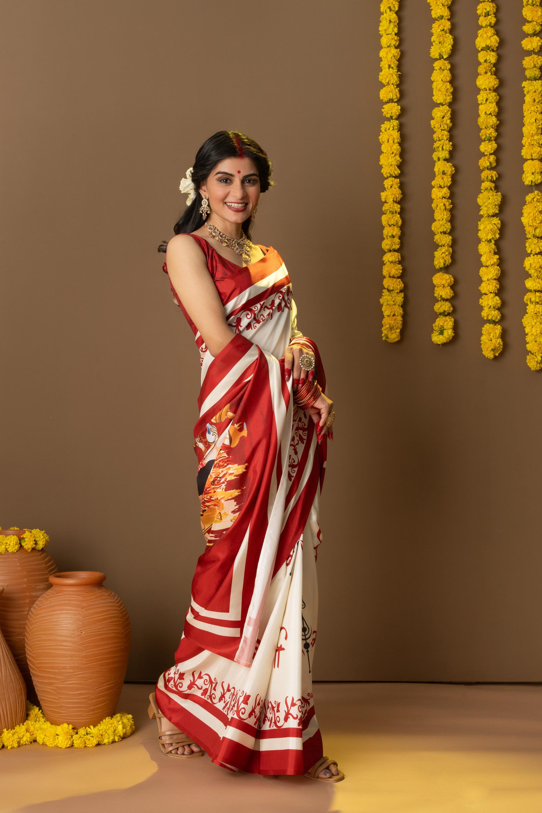 Rachna Durga Letter Prints Dola Silk Saree
