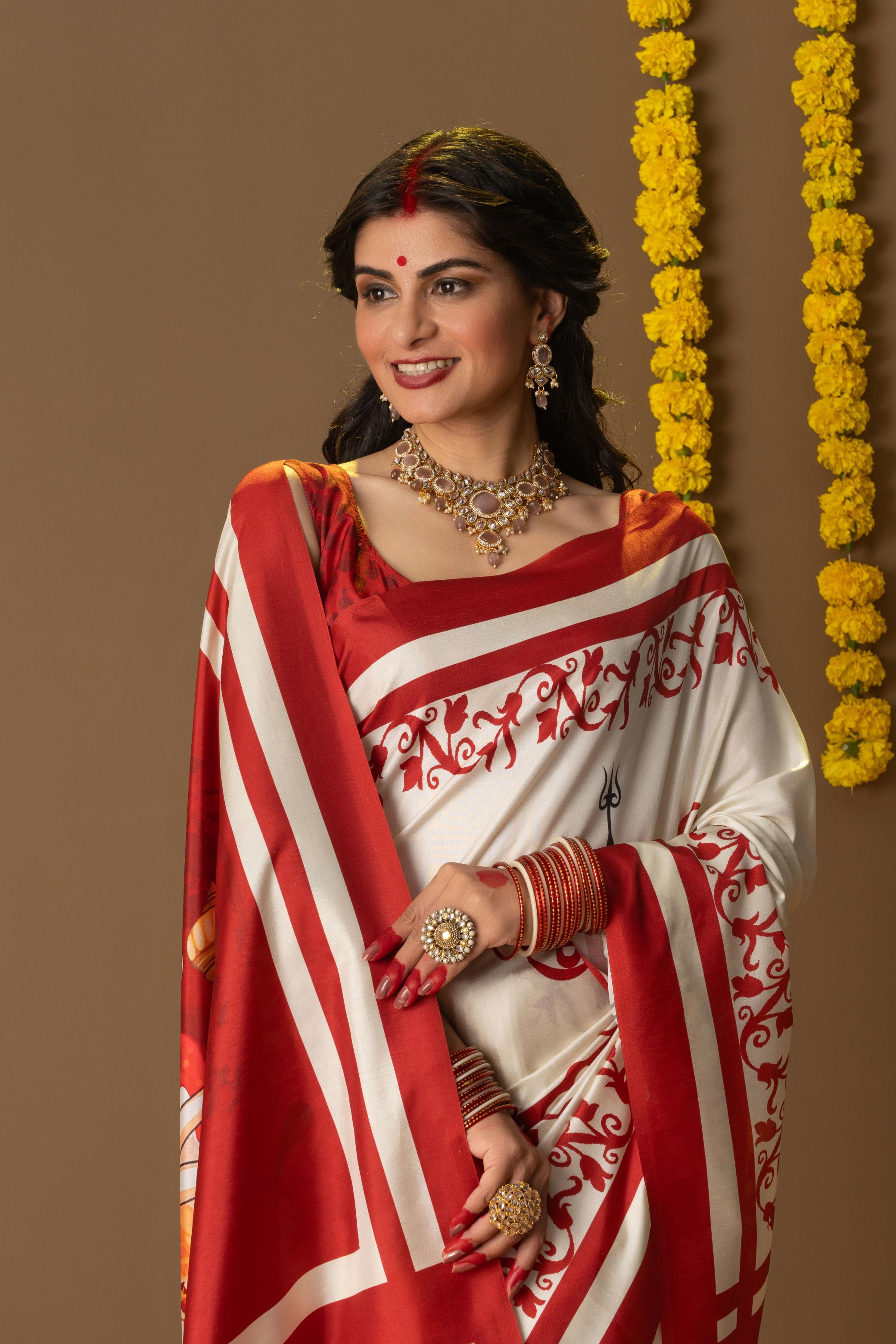 Rachna Durga Letter Prints Dola Silk Saree