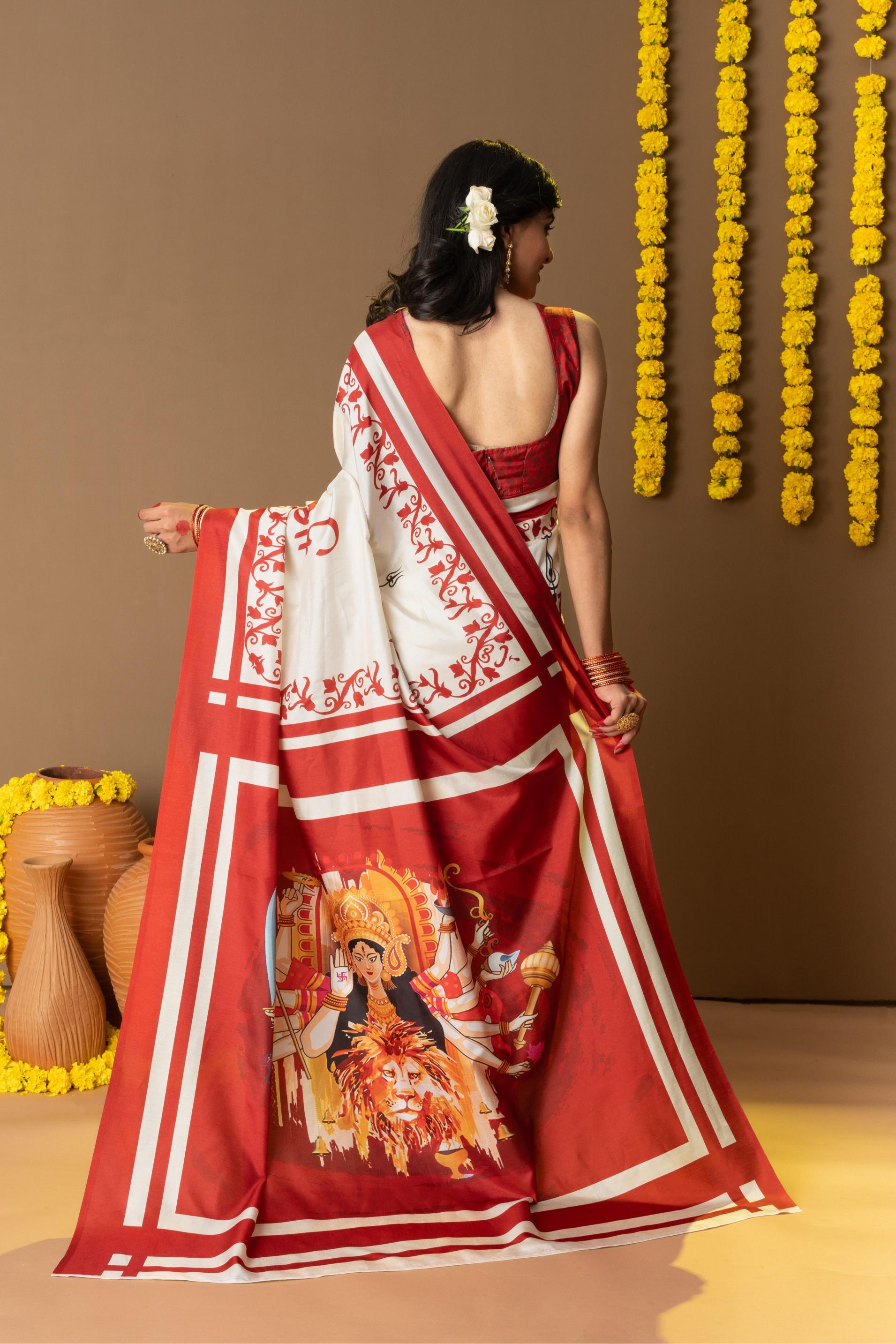 Rachna Durga Letter Prints Dola Silk Saree