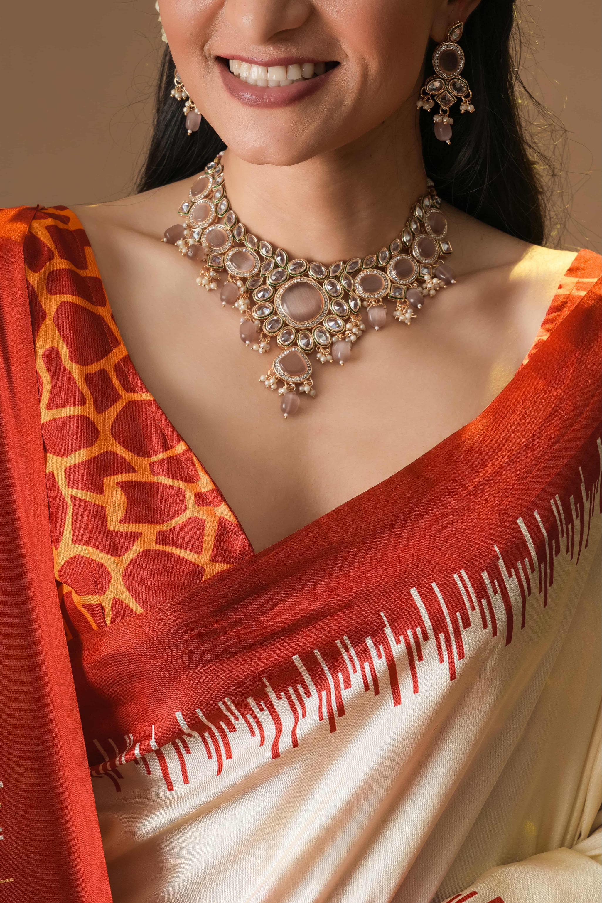 Rachna Durga Trishul Prints Dola Silk Saree