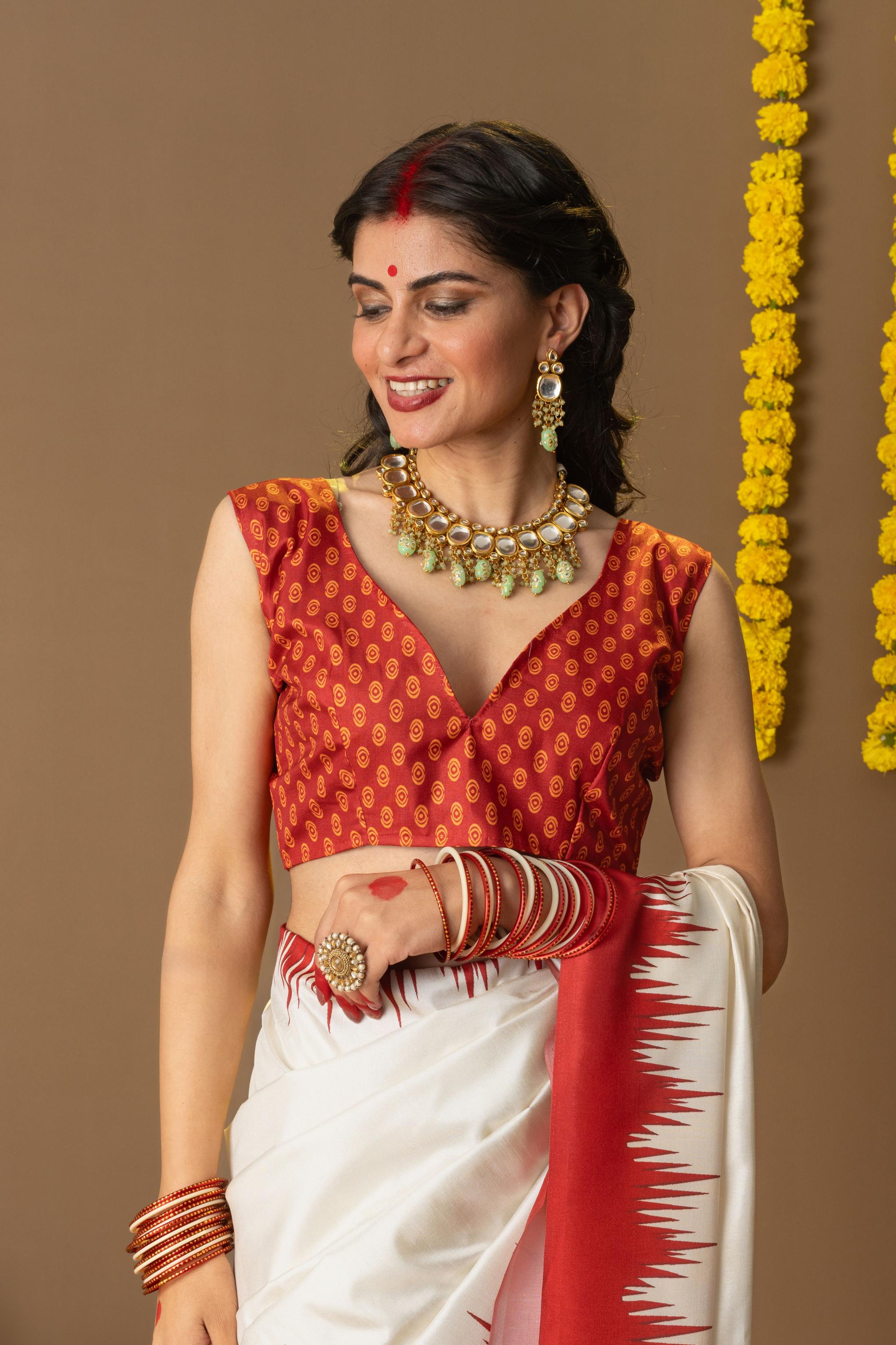 Rachna Durga Face Prints Dola Silk Saree