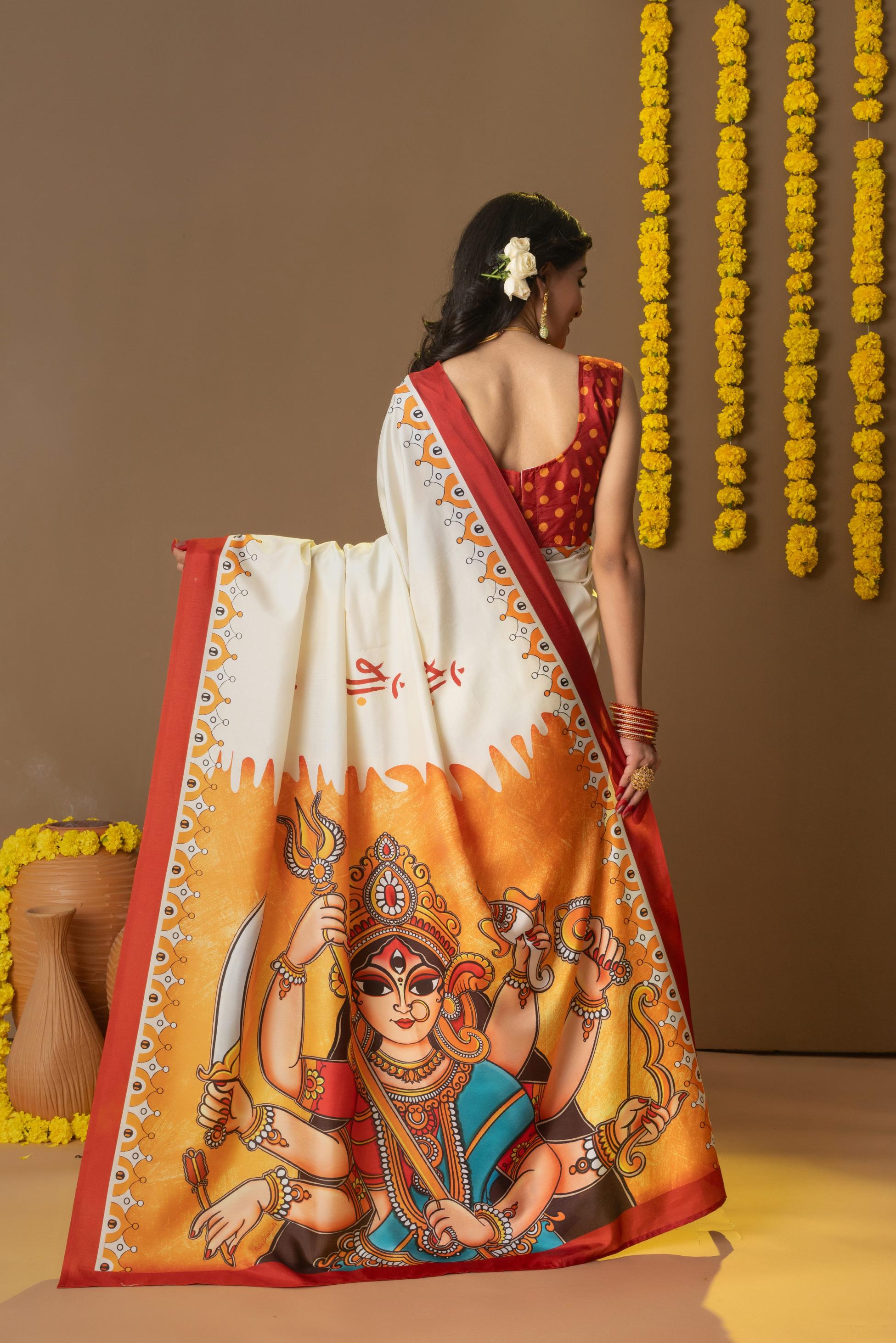 Rachna Durga Maa Prints Dola Silk Saree