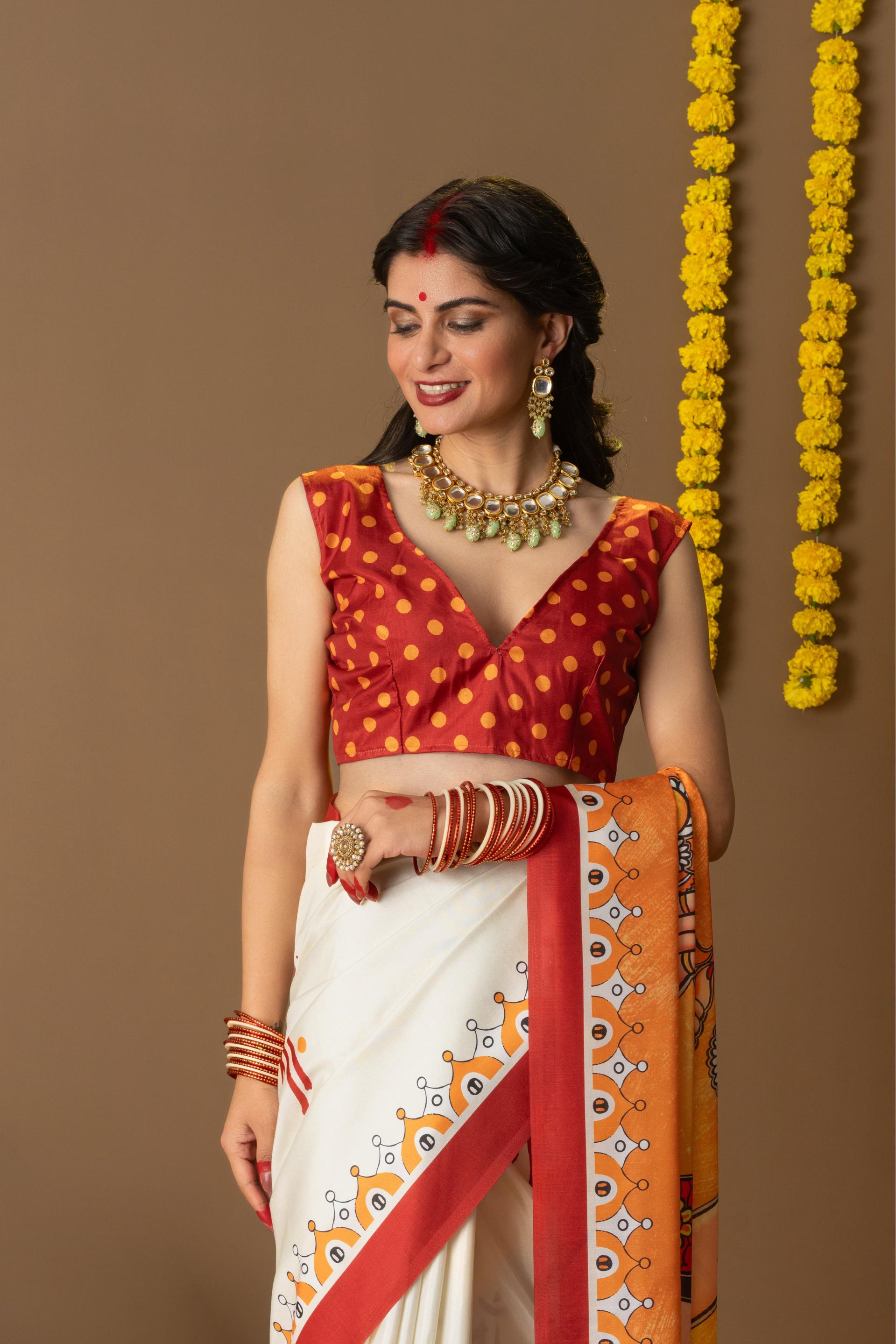 Rachna Durga Maa Prints Dola Silk Saree